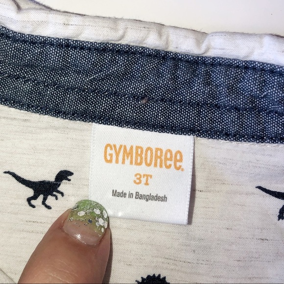 GYMBOREE 3T LONG SLEEVE BUTTON DOWN OFF WHITE DINO - Picture 3 of 6